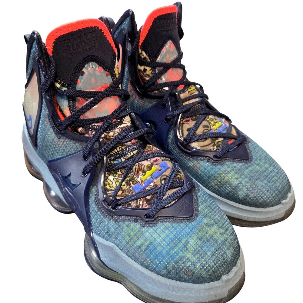 Nike 8.5 Lebron 19 Fast Food Men's Blue Tennis Shoes Athletic Sneakers
